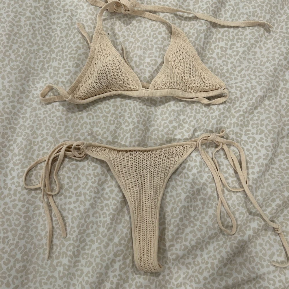 Luxe to Kill Cream Knit Thong Bikini Set